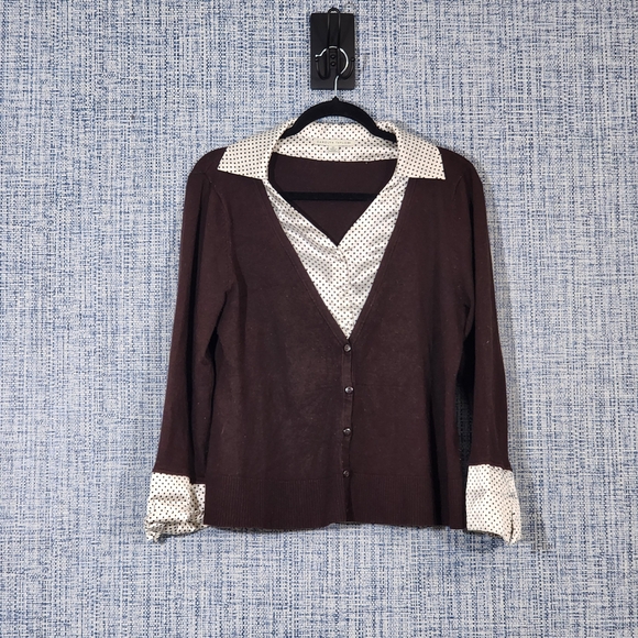 Carolyn Taylor Brown Cardigan with Polka Dot Details - Picture 3 of 5